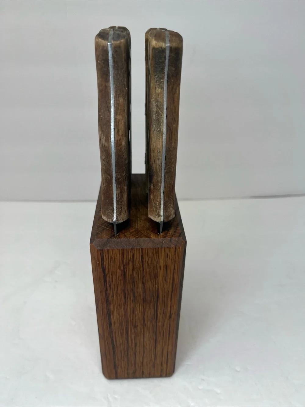 Set of 6 Vintage Chicago Cutlery USA Walnut Handle Steak Knives with Block.